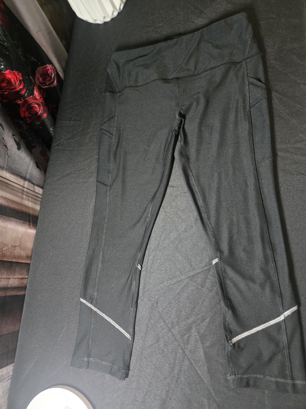 RBX Black High-Waist Performance Leggings with Reflective Trim